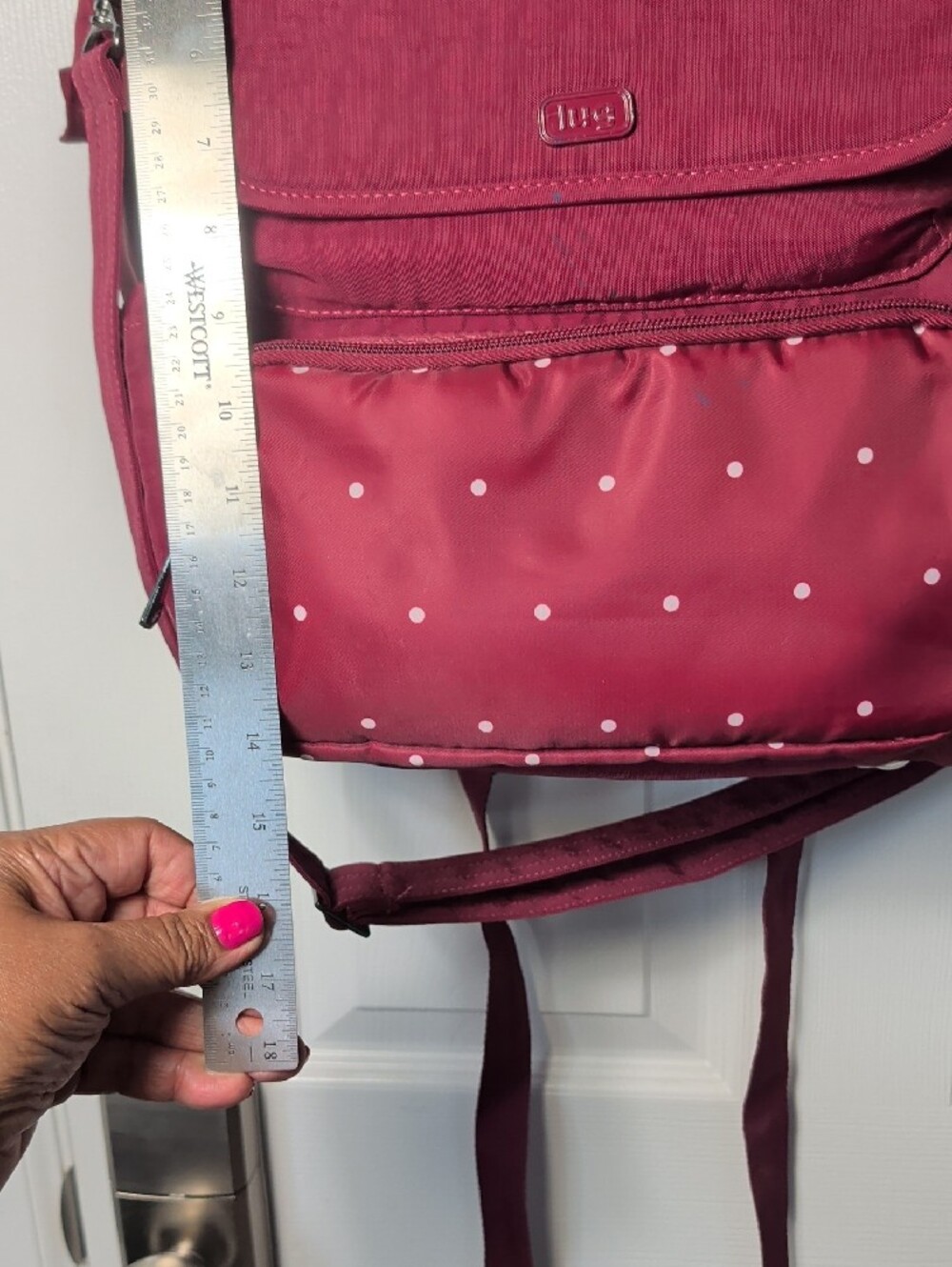 lug Maroon Backback Tote with Polka Dot Front Pocket - Picture 4 of 4